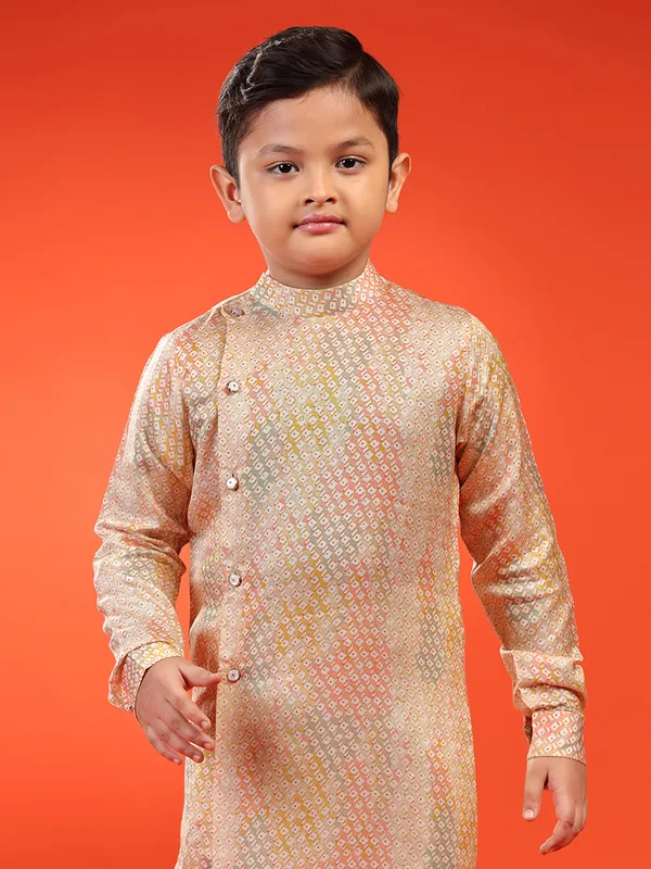 Elegant peach silk printed kurta suit