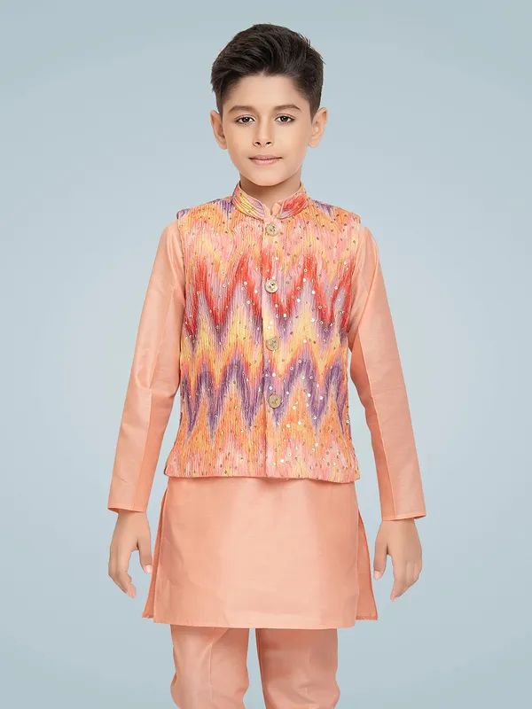 Elegant peach silk waistcoat set