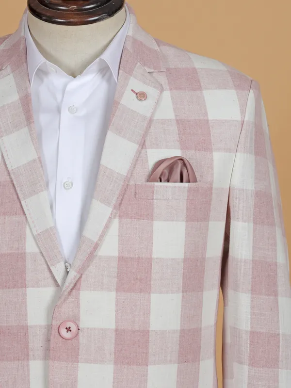 Elegant pink checks terry rayon blazer