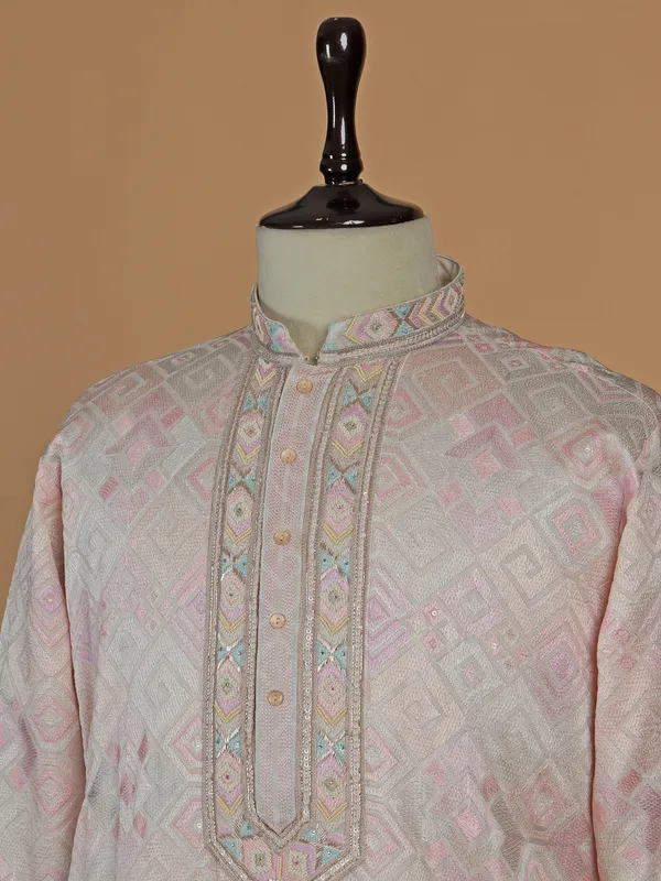 Elegant pink embroidery cotton kurta suit