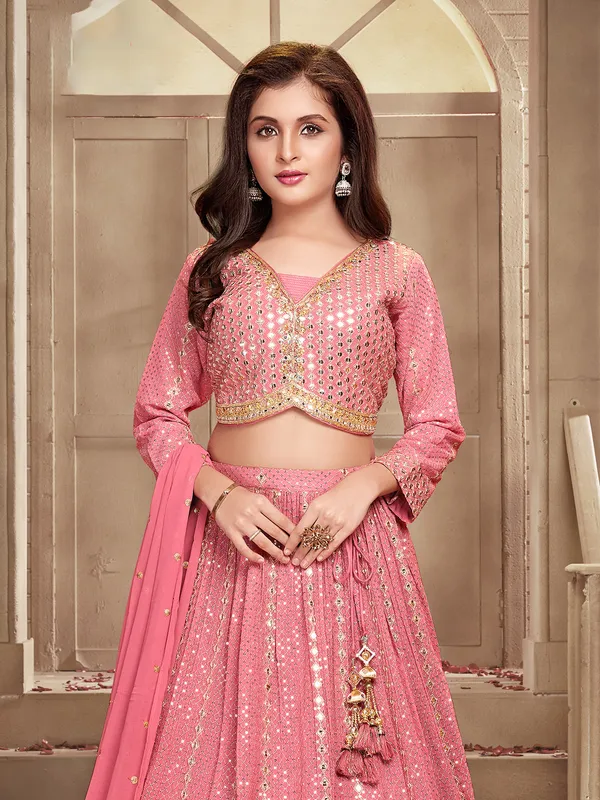 Elegant pink georgette wedding style lehenga choli
