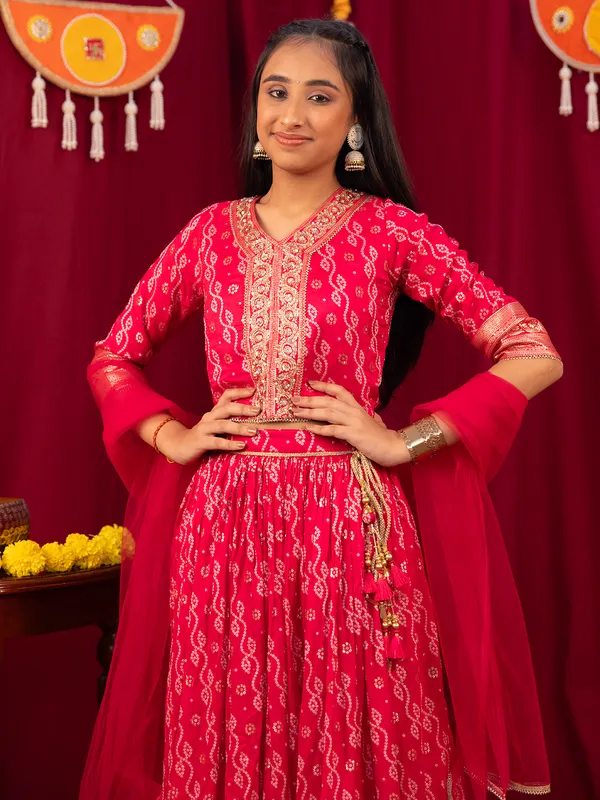 Elegant pink lehenga choli with print for girls