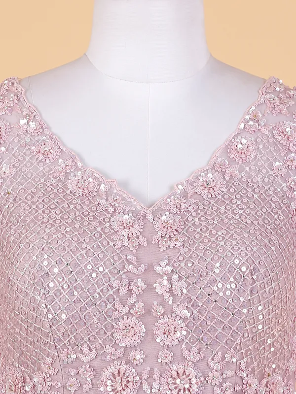 Elegant pink net lehenga suit