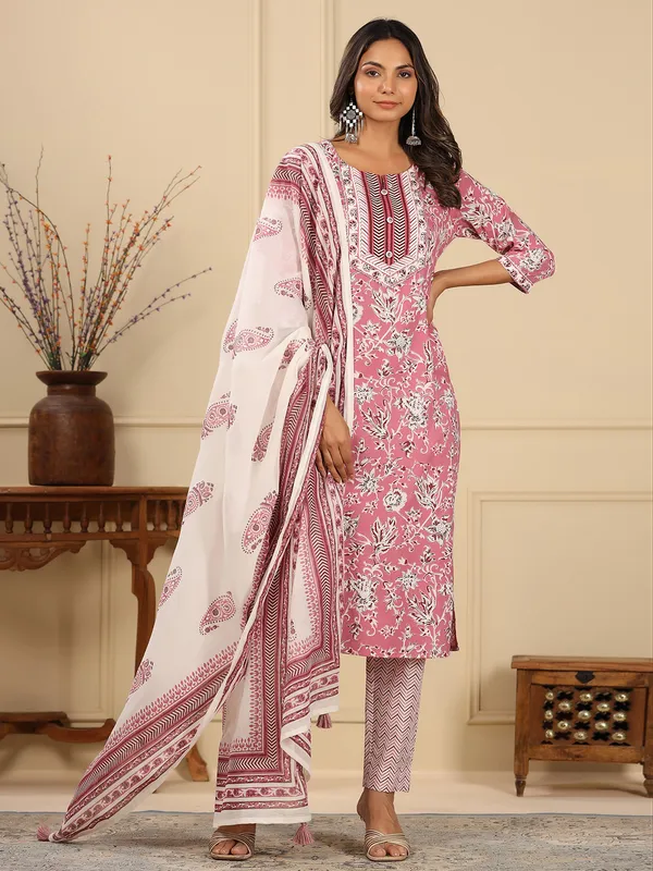 Elegant pink printed kurti set in silk