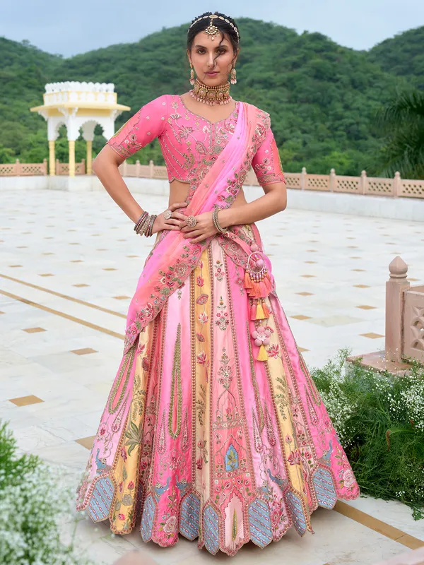 Elegant pink silk lehenga choli for wedding