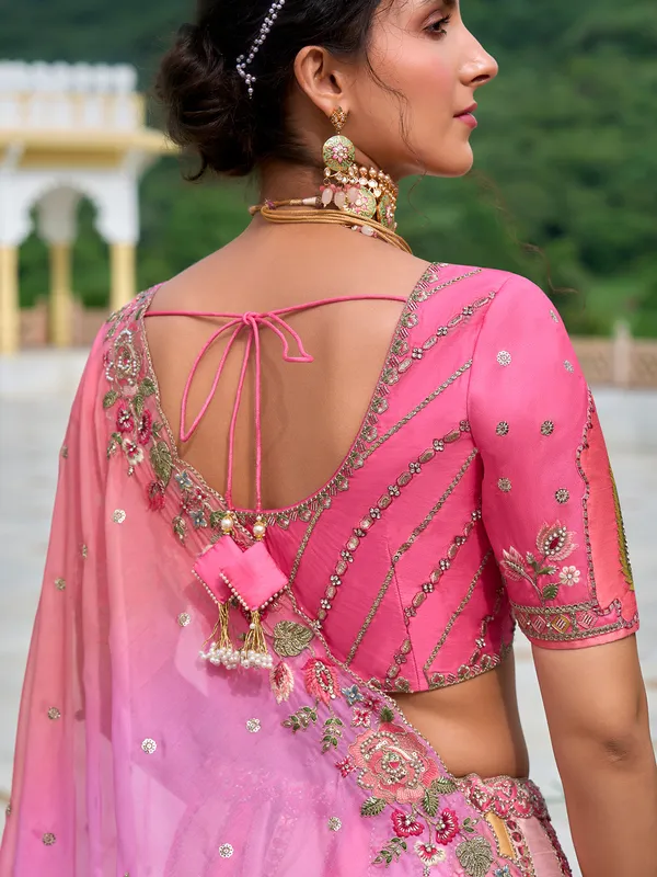 Elegant pink silk lehenga choli for wedding