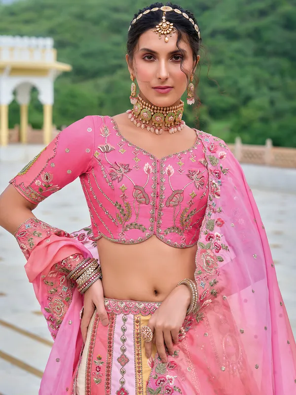 Elegant pink silk lehenga choli for wedding