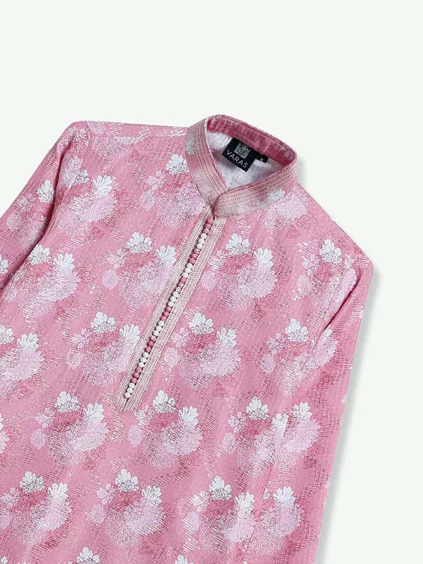 Elegant pink silk printed kurta suit