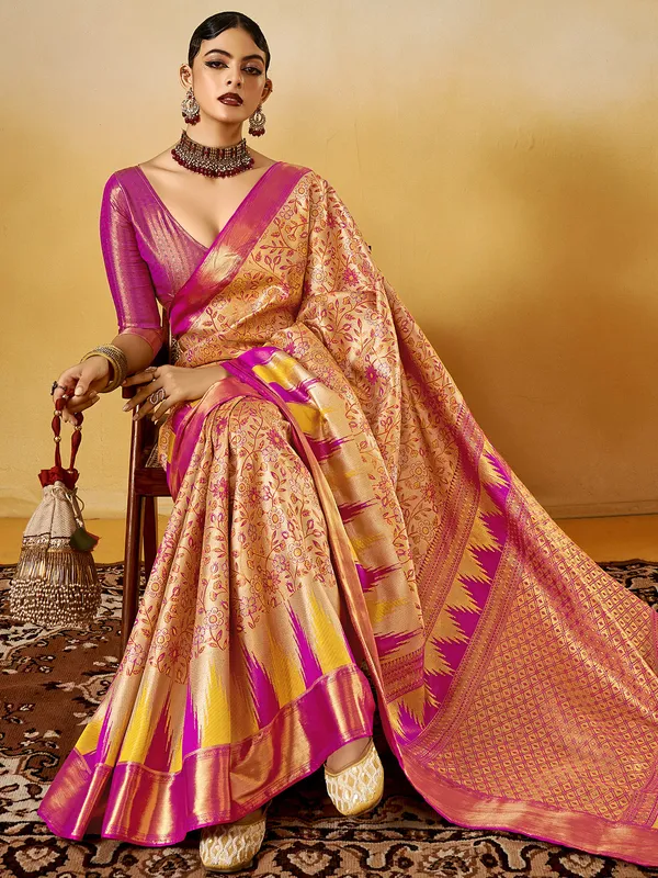 Elegant pink silk saree with rich zari weaving