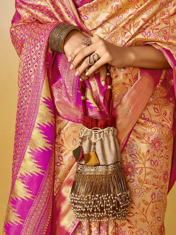 Elegant pink silk saree with rich zari weaving