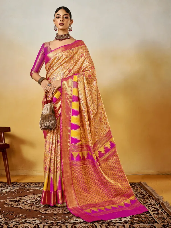 Elegant pink silk saree with rich zari weaving