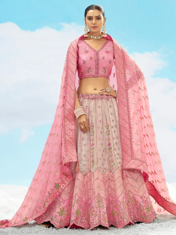 Elegant pink wedding wear lehenga choli