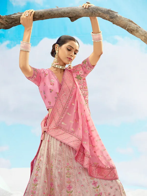 Elegant pink wedding wear lehenga choli