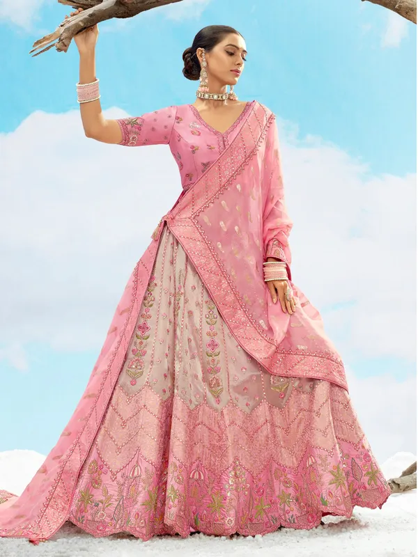 Elegant pink wedding wear lehenga choli