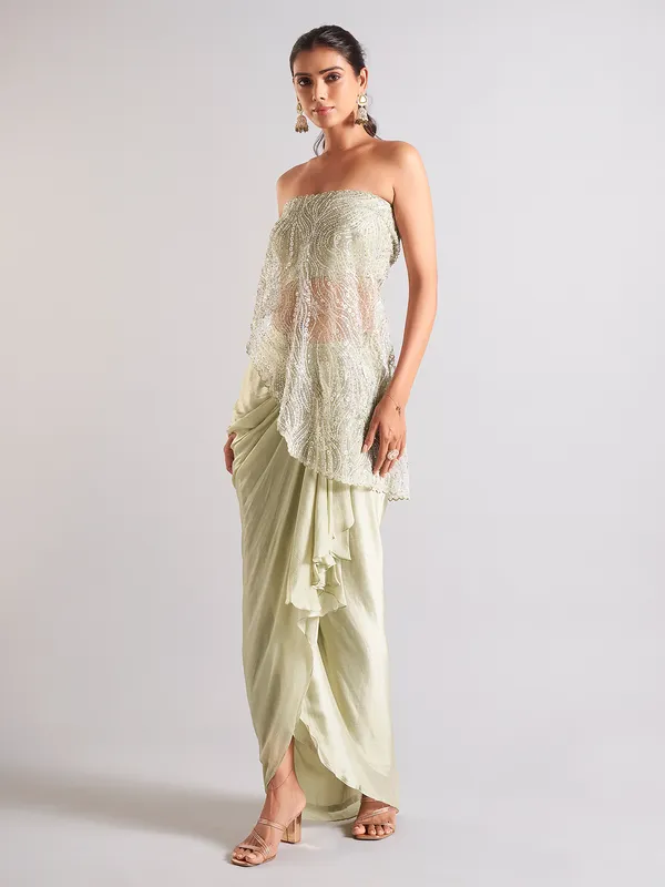 Elegant pista green georgette indowestern