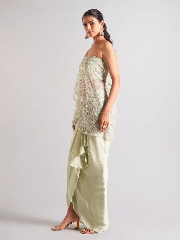 Elegant pista green georgette indowestern