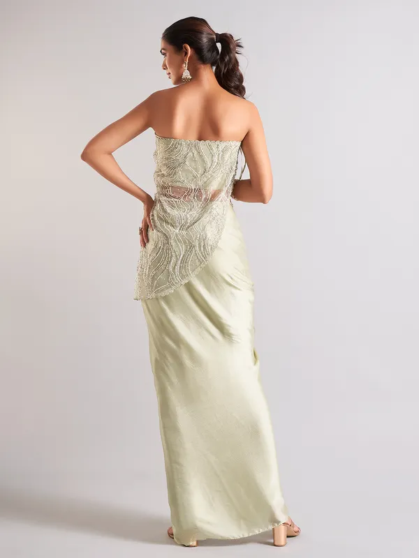 Elegant pista green georgette indowestern