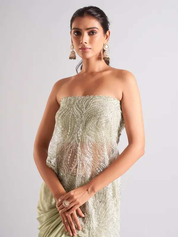 Elegant pista green georgette indowestern