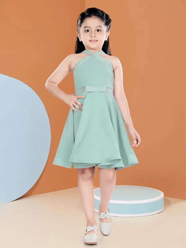 Elegant pista green terry rayon frock