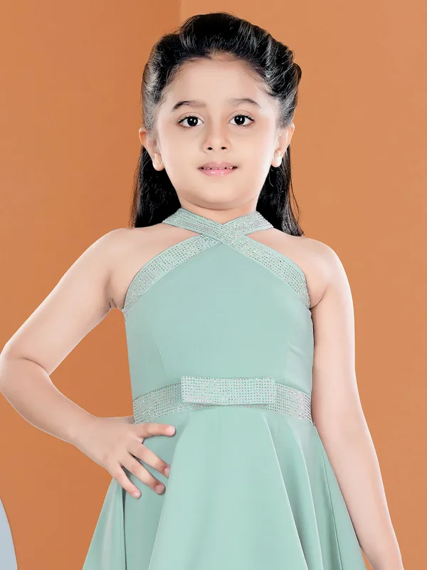 Elegant pista green terry rayon frock