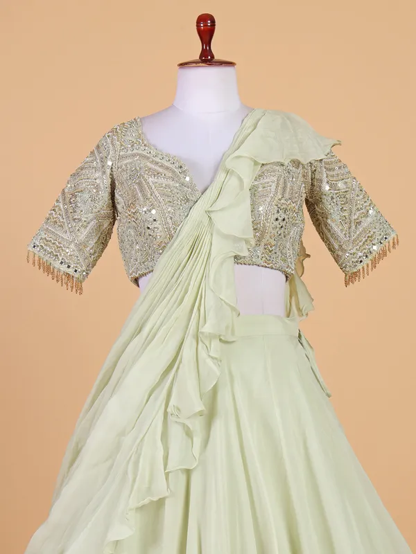 Elegant pista green lehenga choli in organza