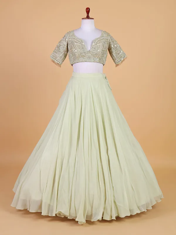 Elegant pista green lehenga choli in organza