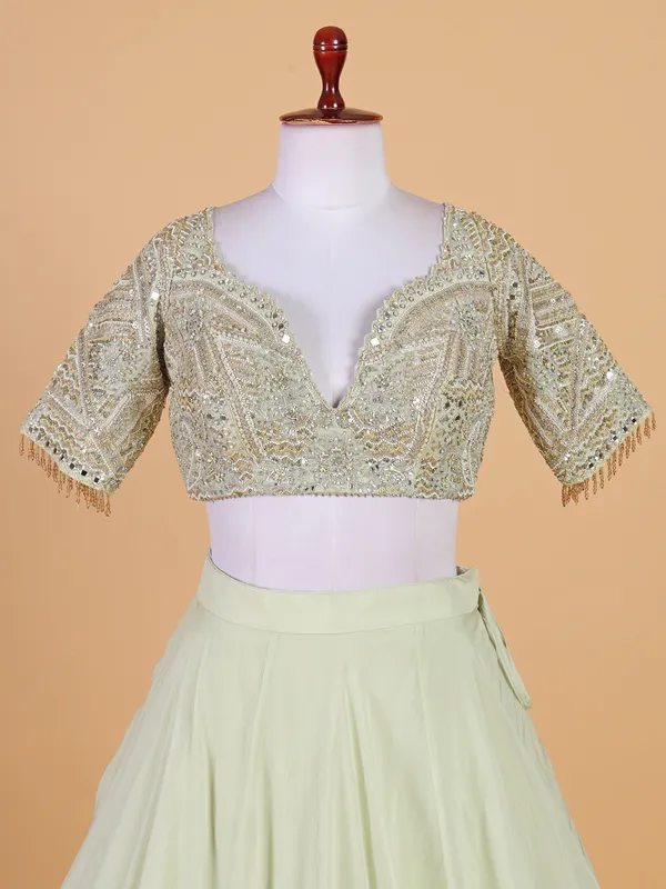 Elegant pista green lehenga choli in organza