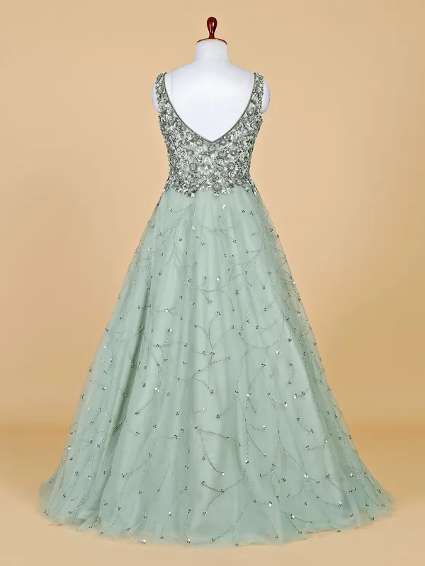 Elegant pista green net gown