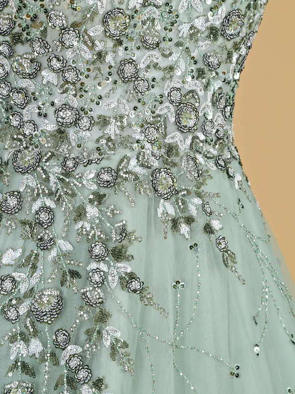Elegant pista green net gown