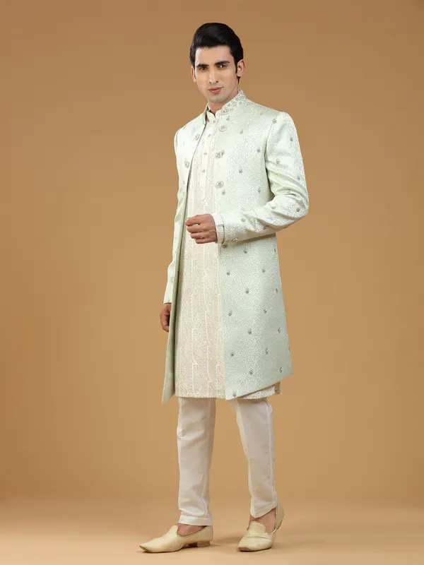 Elegant pista green silk indowestern