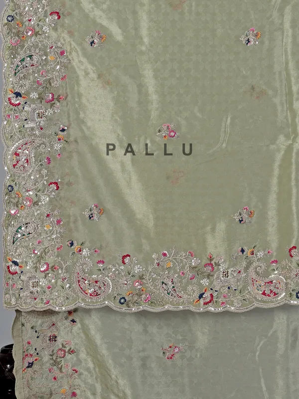 Elegant pista green tissue silk saree