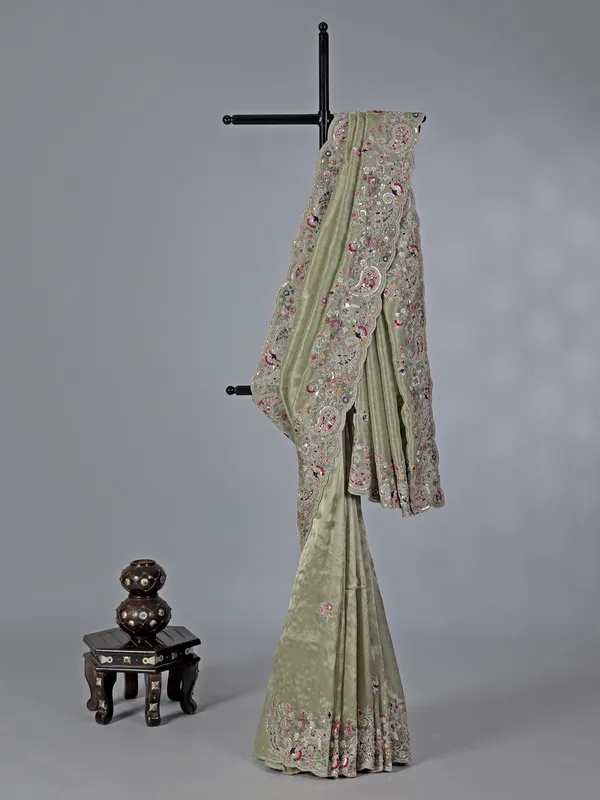 Elegant pista green tissue silk saree
