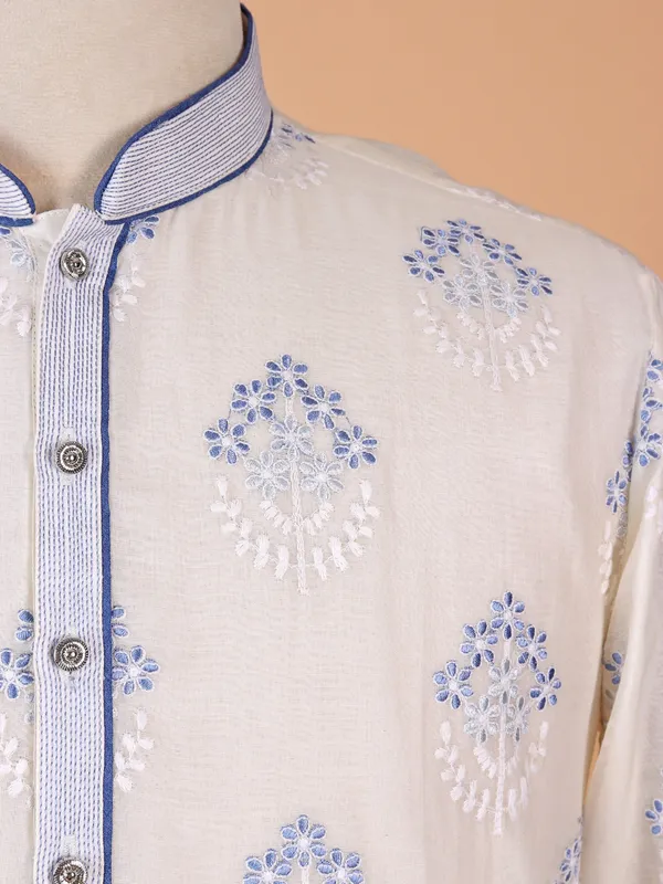 Elegant plain white cotton silk kurta suit suit for men
