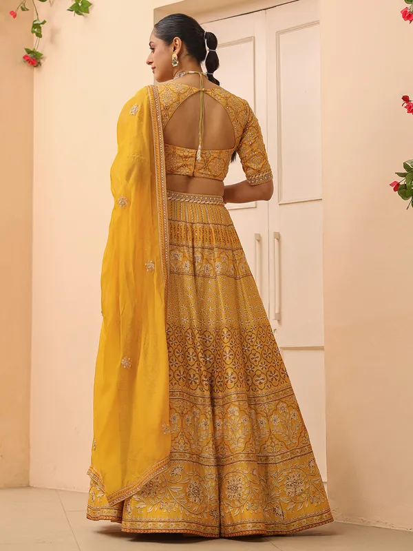 Elegant printed mustard yellow lehenga choli