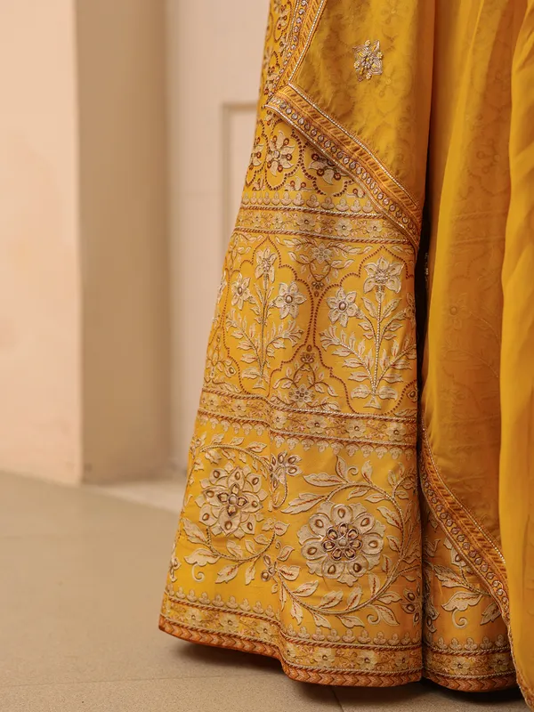 Elegant printed mustard yellow lehenga choli