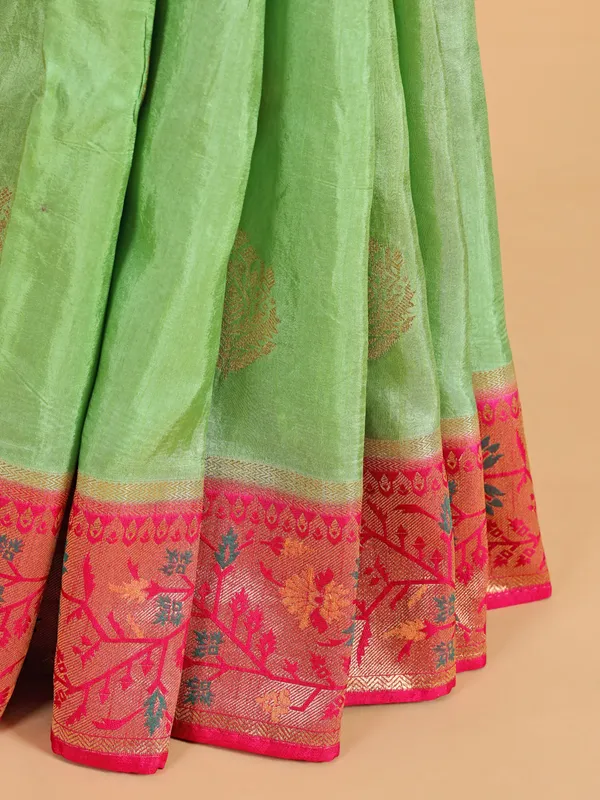 Elegant printed pista green silk saree