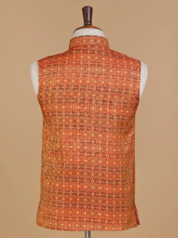 Elegant printed silk orange waistcoat