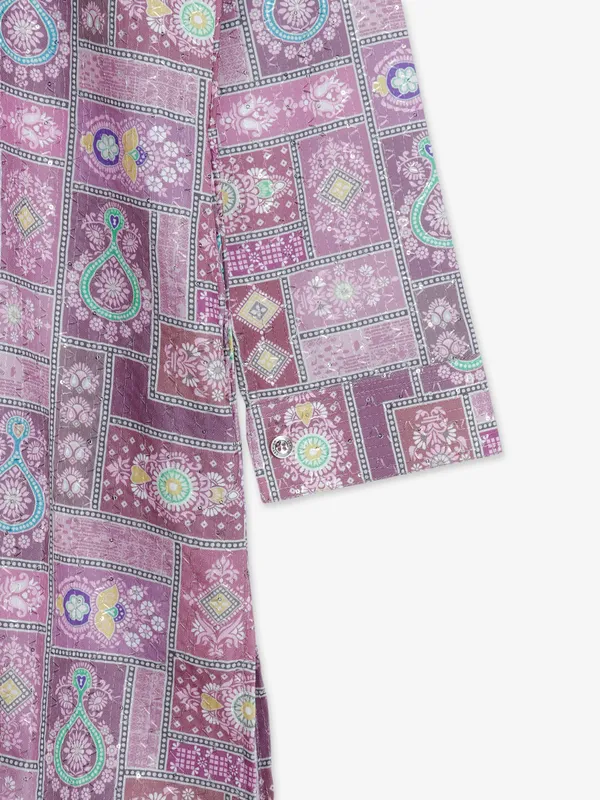 Elegant purple cotton printed kurta suit