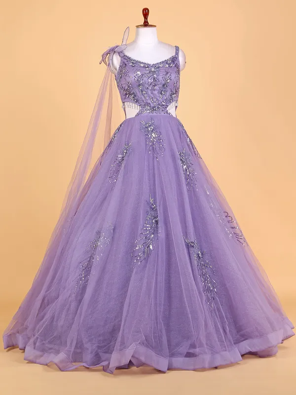 Elegant purple designer net gown