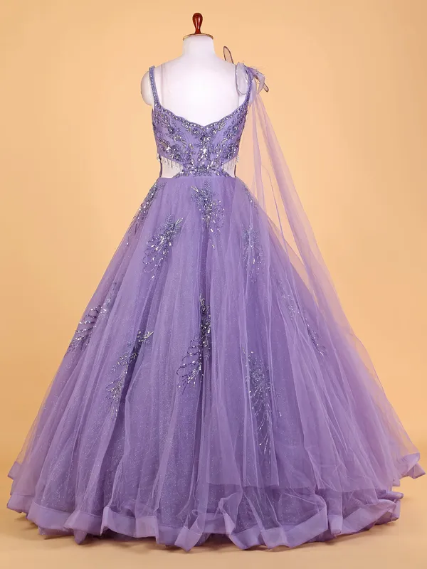 Elegant purple designer net gown