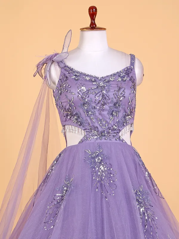 Elegant purple designer net gown