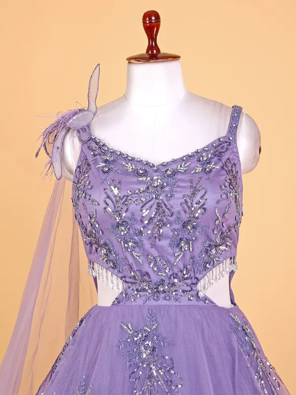 Elegant purple designer net gown
