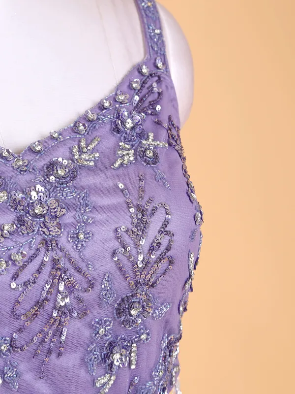 Elegant purple designer net gown