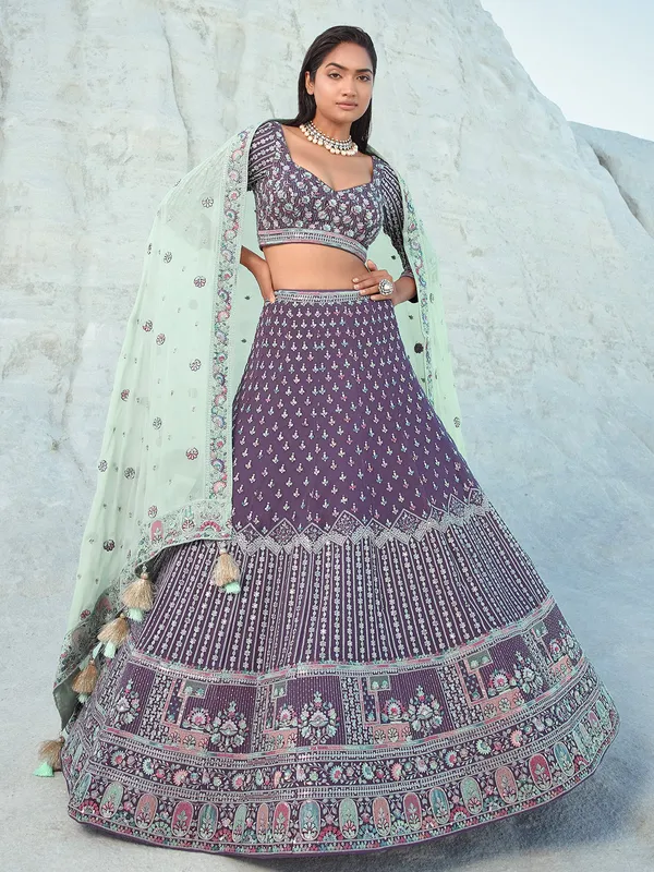 Elegant purple georgette wedding lehenga choli