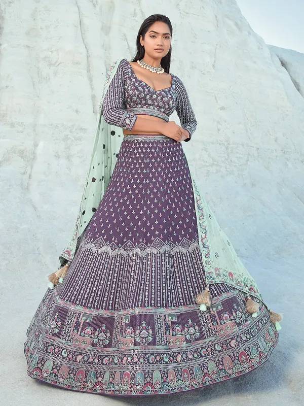 Elegant purple georgette wedding lehenga choli