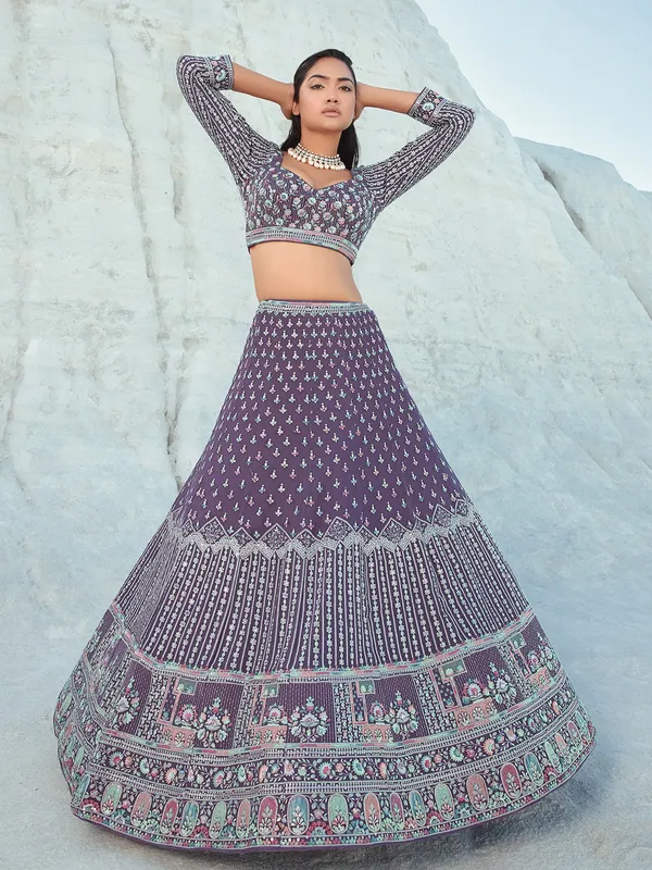 Elegant purple georgette wedding lehenga choli