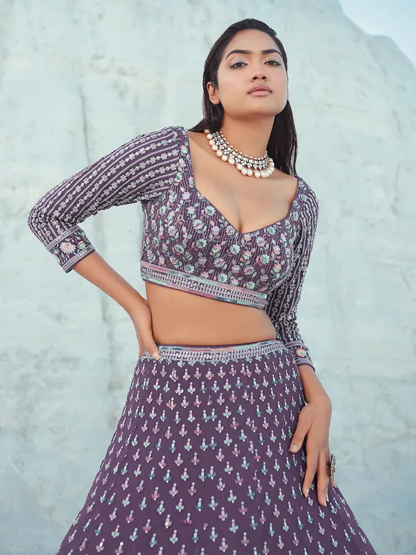 Elegant purple georgette wedding lehenga choli