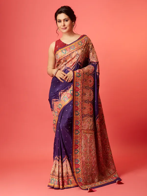 Elegant purple pashmina silk saree for wedding