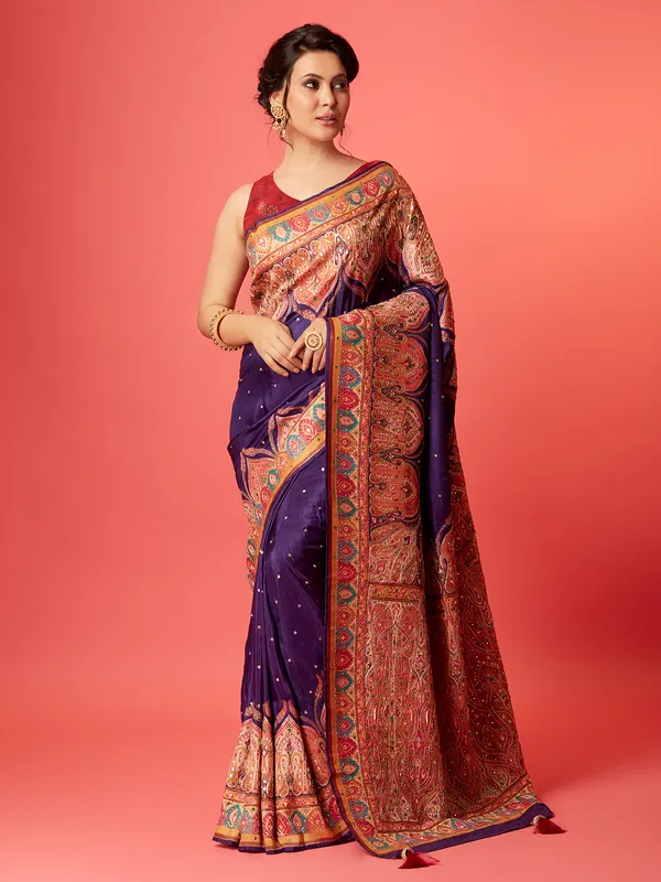 Elegant purple pashmina silk saree for wedding