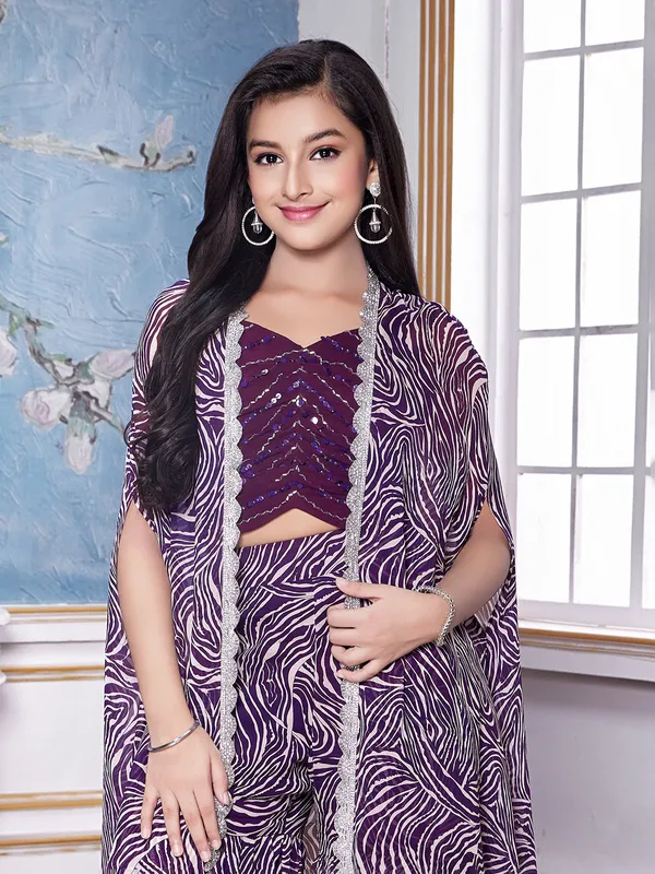 Elegant purple printed palazzo suit